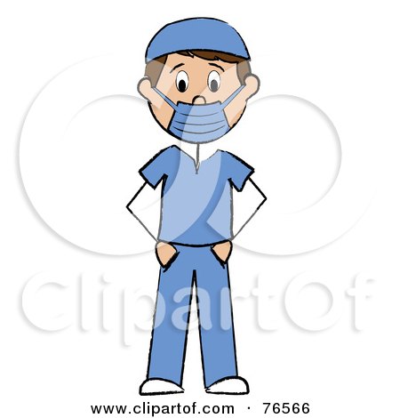 Royalty-Free (RF) Clipart Illustration of a Caucasian Stick Man Surgeon In Blue Scrubs by Pams Clipart