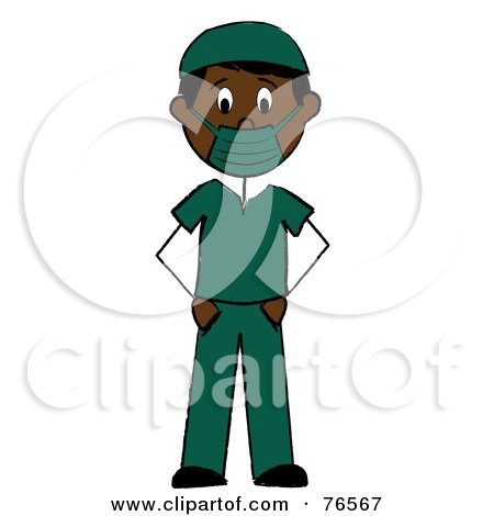 Royalty-Free (RF) Clipart Illustration of a Black Stick Man Surgeon In Green Scrubs by Pams Clipart