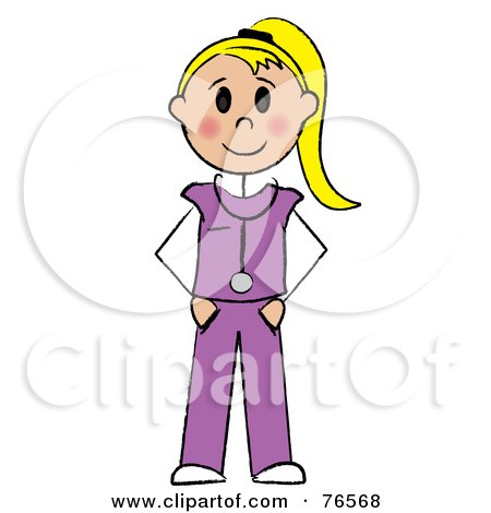 Royalty-Free (RF) Clipart Illustration of a Friendly Blond Caucasian Stick Doctor Or Nurse Woman by Pams Clipart