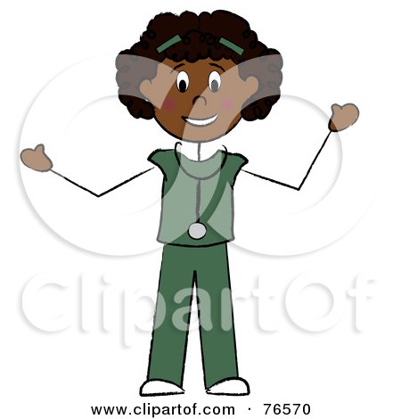 Royalty-Free (RF) Clipart Illustration of a Friendly Black Stick Doctor Or Nurse Woman by Pams Clipart