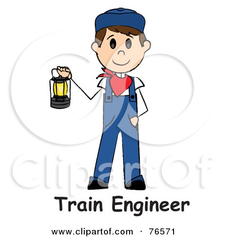 Royalty-Free (RF) Clipart Illustration of Words Below A Caucasian Train Engineer Stick Man Carrying A Lantern by Pams Clipart