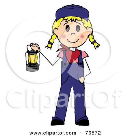 Royalty-Free (RF) Clipart Illustration of a Caucasian Train Engineer Stick Woman Carrying A Lantern by Pams Clipart