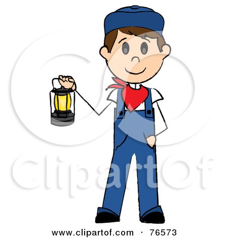 Royalty-Free (RF) Clipart Illustration of a Caucasian Train Engineer Stick Man Carrying A Lantern by Pams Clipart