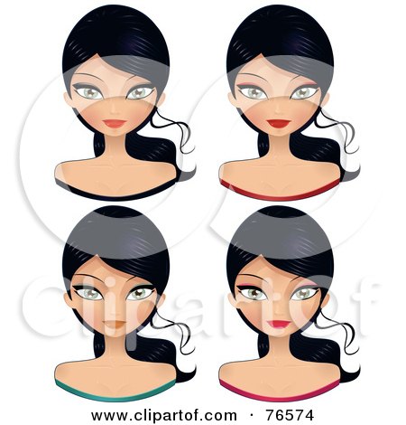 Royalty-Free (RF) Clipart Illustration of a Digital Collage Of Black Haired Female Faces by Melisende Vector