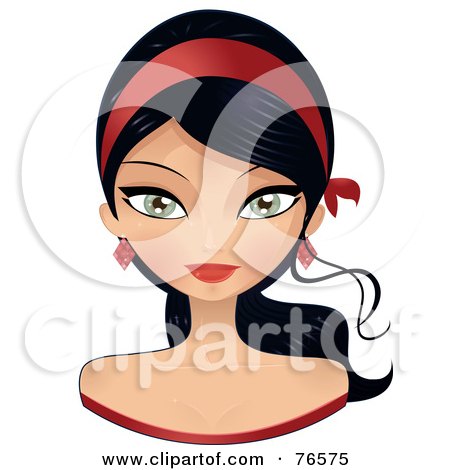 Royalty-Free (RF) Clipart Illustration of a Beautiful Black Haired Woman Wearing A Red Headband by Melisende Vector