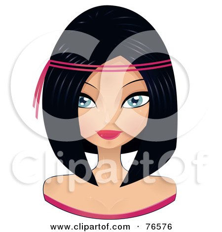 Royalty-Free (RF) Clipart Illustration of a Beautiful Black Haired Woman Wearing A Pink String Headband by Melisende Vector