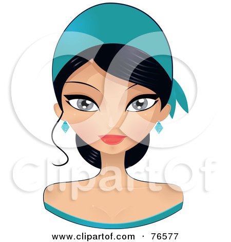 Royalty-Free (RF) Clipart Illustration of a Beautiful Black Haired Woman Wearing A Turquoise Headband by Melisende Vector