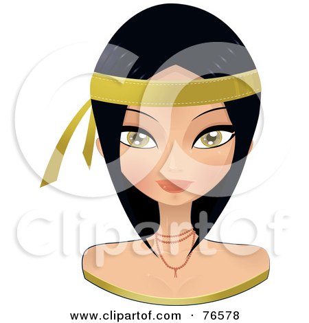 Royalty-Free (RF) Clipart Illustration of a Beautiful Black Haired Woman Wearing A Gold Headband by Melisende Vector