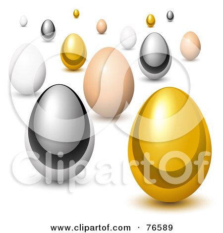 Royalty-Free (RF) Clipart Illustration of a Group Of Gold, Chrome, Brown And White Chicken Eggs by Oligo