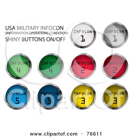 Royalty-Free (RF) Clipart Illustration of a Digital Collage Of Round Colorful Usa Military INFOCON Button by MilsiArt