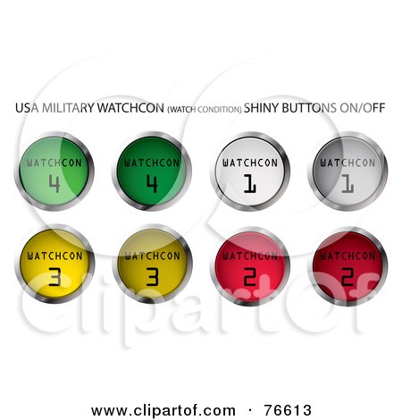 Royalty-Free (RF) Clipart Illustration of a Digital Collage Of Round Colorful Military Watchcon Buttons by MilsiArt