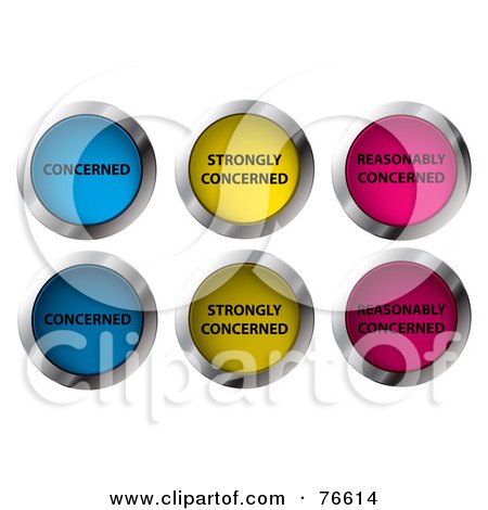 Royalty-Free (RF) Clipart Illustration of a Digital Collage Of On And Off Concerned, Strongly Concerned And Reasonably Concerned Buttons by MilsiArt