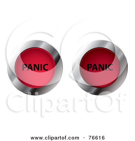 Royalty-Free (RF) Clipart Illustration of a Digital Collage Of Chrome And Red Round On And Off PANIC Buttons by MilsiArt
