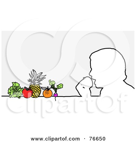 Royalty-Free (RF) Clipart Illustration of a Head Outline Of A Healthy Man Eating Fruits And Veggies by NL shop