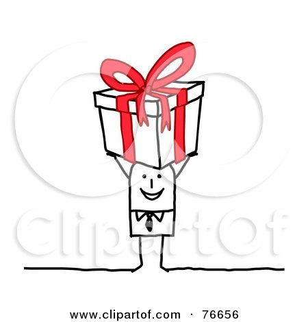 Royalty-Free (RF) Clipart Illustration of a Stick People Character Man Holding A Birthday Present Over His Head by NL shop