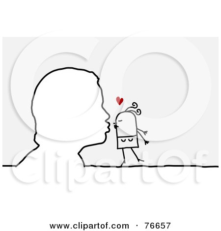 Royalty-Free (RF) Clipart Illustration of an Outlined Man Kissing A Stick People Character Woman by NL shop
