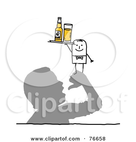 Royalty-Free (RF) Clipart Illustration of a Stick People Character Man Serving Beer On A Man's Hand by NL shop