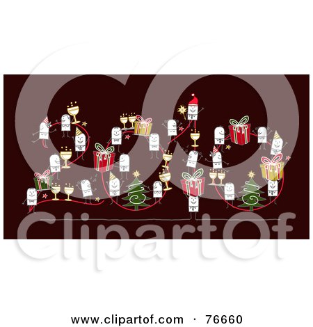 Royalty-Free (RF) Clipart Illustration of a Year 2010 With Stick People Characters On A Brown Background by NL shop