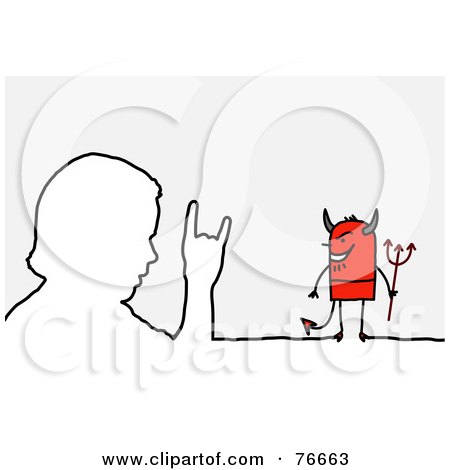 Royalty-Free (RF) Clipart Illustration of a Stick People Devil Character By An Outlined Man by NL shop