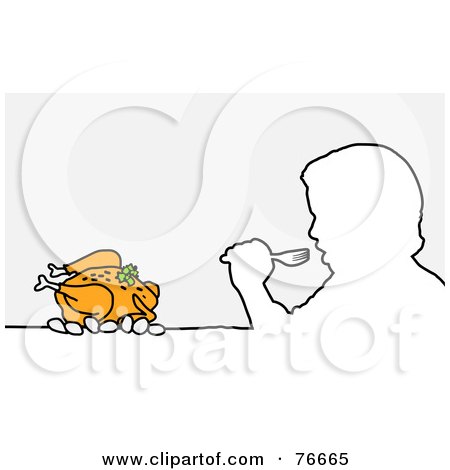 Royalty-Free (RF) Clipart Illustration of a Head Outline Of A Man Eating Turkey Or Chicken by NL shop