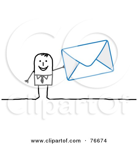 Royalty-Free (RF) Clipart Illustration of a Stick People Character Man Holding An Envelope by NL shop