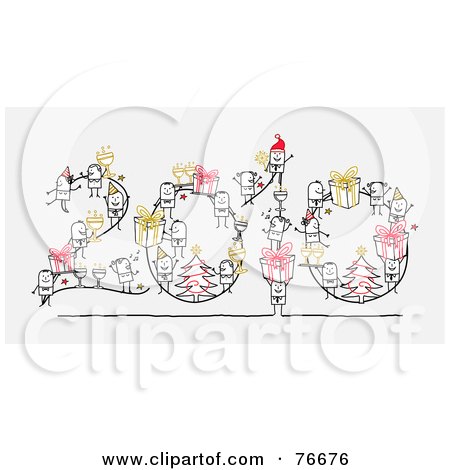 Royalty-Free (RF) Clipart Illustration of a Year 2010 With Stick People Characters On A Gray Background by NL shop