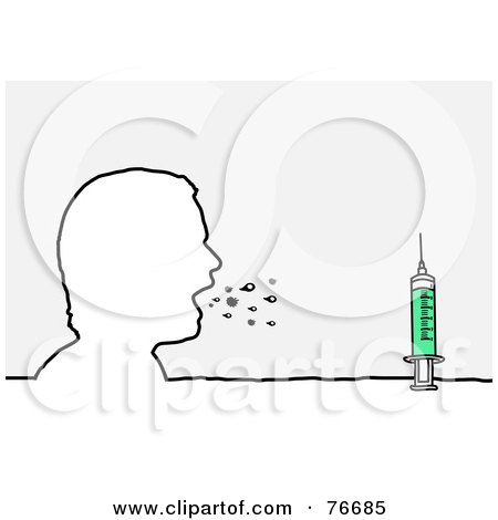 Royalty-Free (RF) Clipart Illustration of a Head Outline Of A Coughing Man And A Green Syringe by NL shop