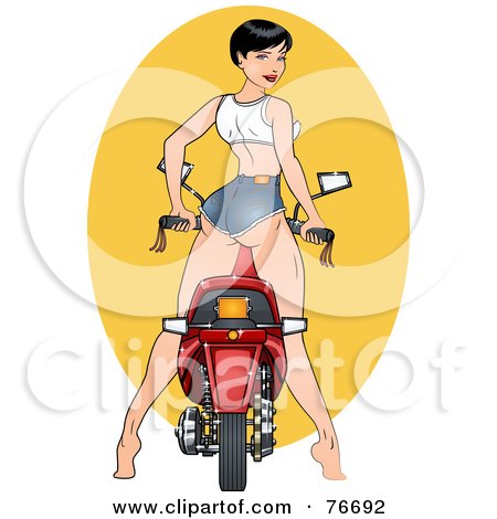 Royalty-Free (RF) Clipart Illustration of a Pinup Woman Looking Back And Standing Over Her Moped by r formidable