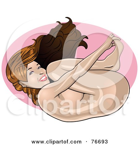 Royalty-Free (RF) Clipart Illustration of a Nude Pinup Woman Curled Up In The Fetal Position by r formidable