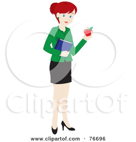 Royalty-Free (RF) Clipart Illustration of a Redhead Caucasian School Teacher Woman Carrying An Apple And Book by Rosie Piter
