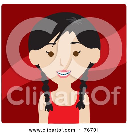 Royalty-Free (RF) Clipart Illustration of a Smiling Asian Girl Avatar With Braces by Rosie Piter