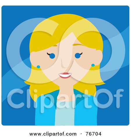 Royalty-Free (RF) Clipart Illustration of a Friendly Blond Caucasian Woman Avatar Over Blue by Rosie Piter