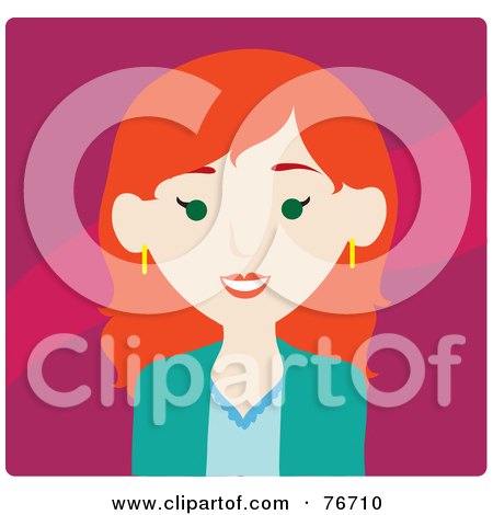 Royalty-Free (RF) Clipart Illustration of a Red Haired Caucasian Woman Avatar On Pink by Rosie Piter