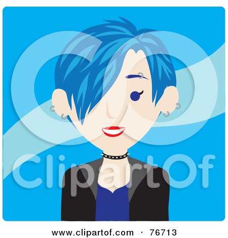 Royalty-Free (RF) Clipart Illustration of a Caucasian Punk Avatar Woman With Blue Hair by Rosie Piter