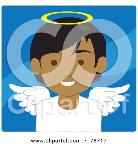 Royalty-Free (RF) Clipart Illustration of an Indian Male Avatar Angel Over Blue by Rosie Piter
