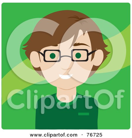 Royalty-Free (RF) Clipart Illustration of a Smiling Brunette Caucasian Avatar Man Wearing Glasses by Rosie Piter