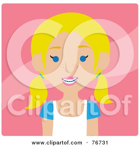 Royalty-Free (RF) Clipart Illustration of a Blond Caucasian Girl Avatar With Braces by Rosie Piter