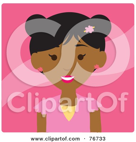 Royalty-Free (RF) Clipart Illustration of a Pretty Black Woman Avatar Over Pink by Rosie Piter