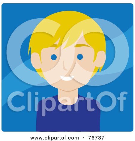 Royalty-Free (RF) Clipart Illustration of a Friendly Blond Haired Caucasian Man Avatar Over Blue by Rosie Piter