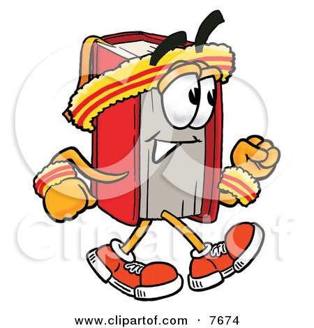 Clipart Picture of a Red Book Mascot Cartoon Character Speed Walking or Jogging by Mascot Junction