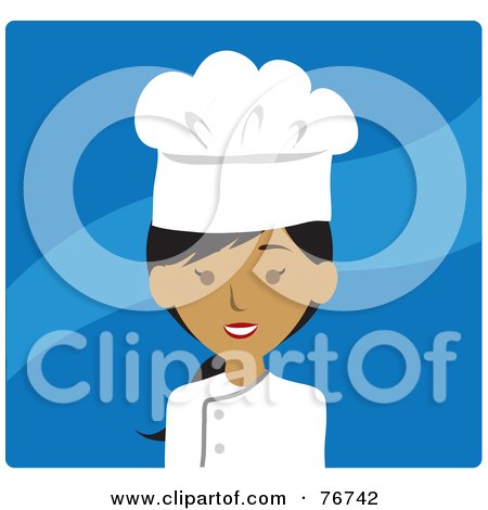 Royalty-Free (RF) Clipart Illustration of a Hispanic Avatar Chef Woman Over Blue by Rosie Piter