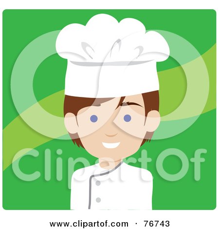 Royalty-Free (RF) Clipart Illustration of a Brunette Caucasian Avatar Chef Man Over Green by Rosie Piter