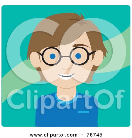Royalty-Free (RF) Clipart Illustration of a Brunette Caucasian Boy Avatar With Braces by Rosie Piter