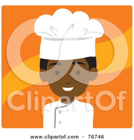 Royalty-Free (RF) Clipart Illustration of a Black Avatar Chef Man Over Orange by Rosie Piter