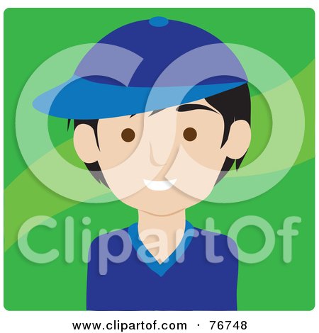 Royalty-Free (RF) Clipart Illustration of a Friendly Asian Avatar Boy Wearing A Baseball Cap Over Green by Rosie Piter