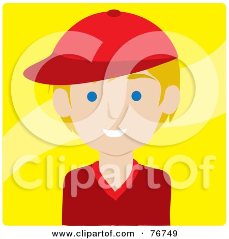 Royalty-Free (RF) Clipart Illustration of a Friendly Blond Caucasian Avatar Boy Wearing A Baseball Cap Over Yellow by Rosie Piter