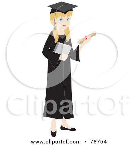 Royalty-Free (RF) Clipart Illustration of a Blond Caucasian Female Graduate Holding Her Diploma And A Book by Rosie Piter