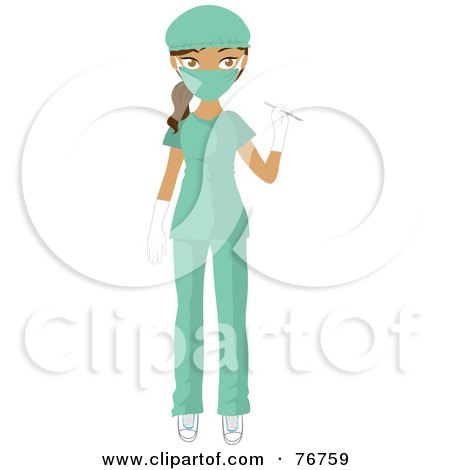 Royalty-Free (RF) Clipart Illustration of a Female Hispanic Medical Or Veterinary Surgeon In Green Scrubs by Rosie Piter