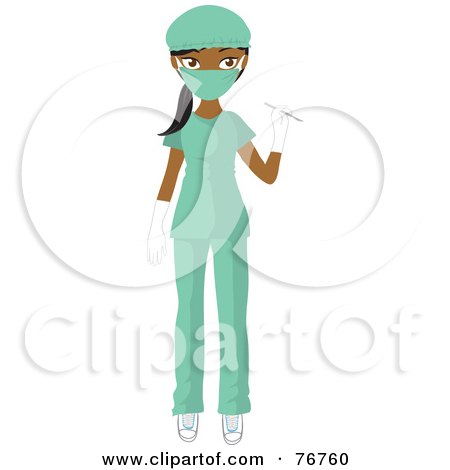 Royalty-Free (RF) Clipart Illustration of a Female African American Medical Or Veterinary Surgeon In Green Scrubs by Rosie Piter