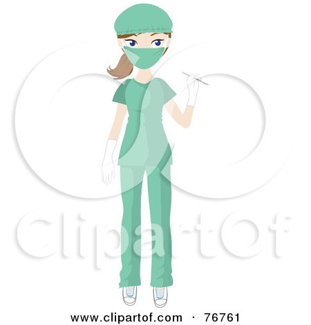 Royalty-Free (RF) Clipart Illustration of a Female Caucasian Medical Or Veterinary Surgeon In Green Scrubs by Rosie Piter